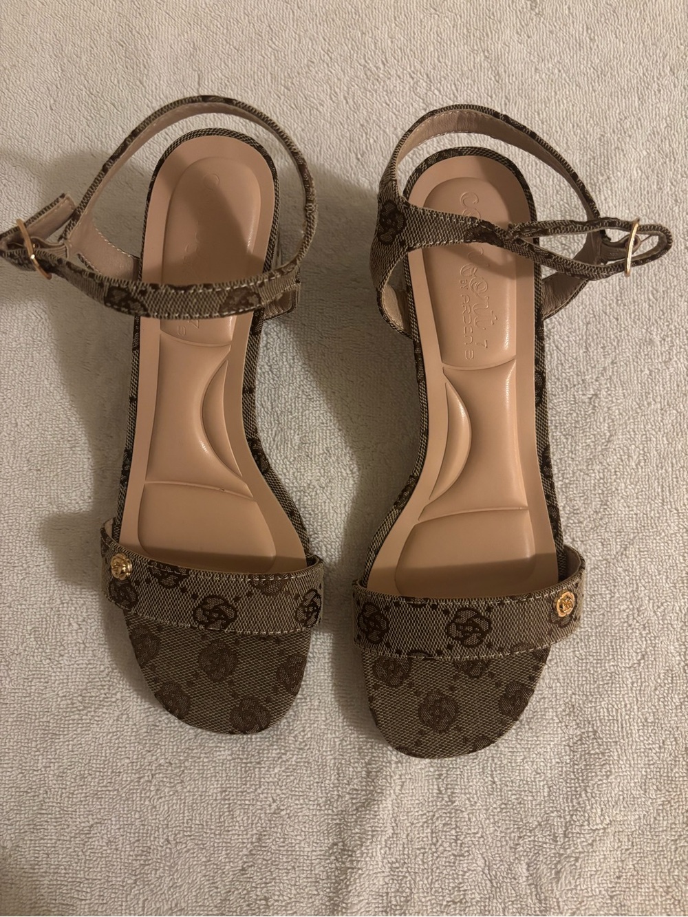 Arden B Brown Monogram Ankle-Strap Heels